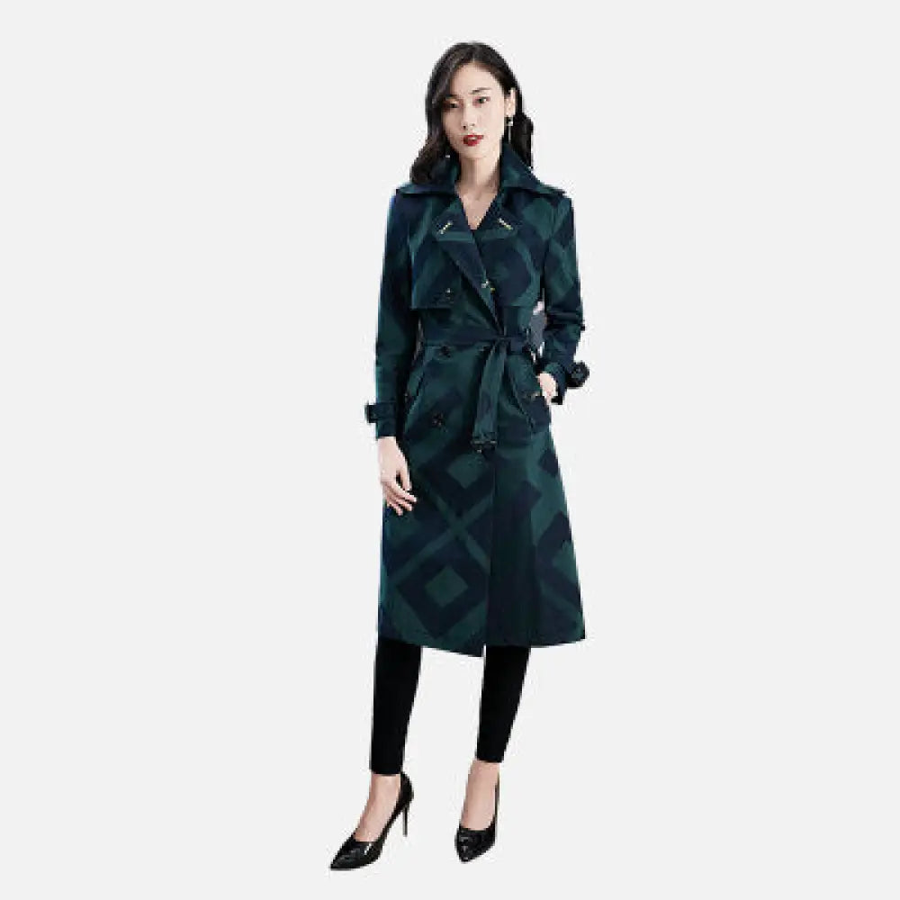 Double breasted long windbreaker for women - Green / L - Bag