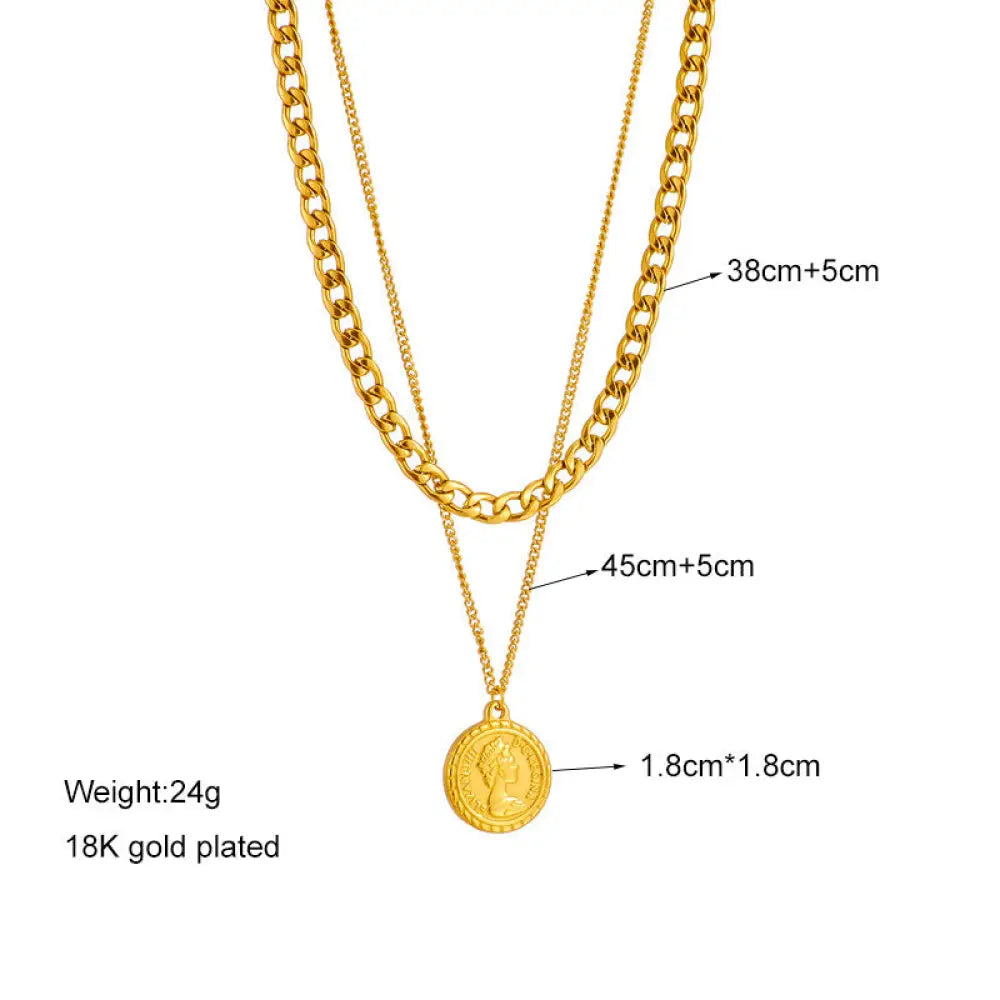 Double-Layer Queen Portrait Pendant Necklace | Boho Chic Soulmate Jewellery | same ANTHEM - Gold