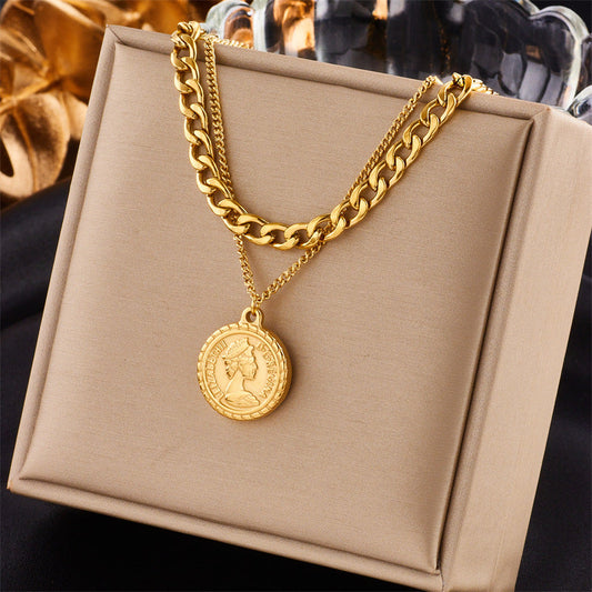Double-Layer Queen Portrait Pendant Necklace | Boho Chic Soulmate Jewellery | same ANTHEM - Gold