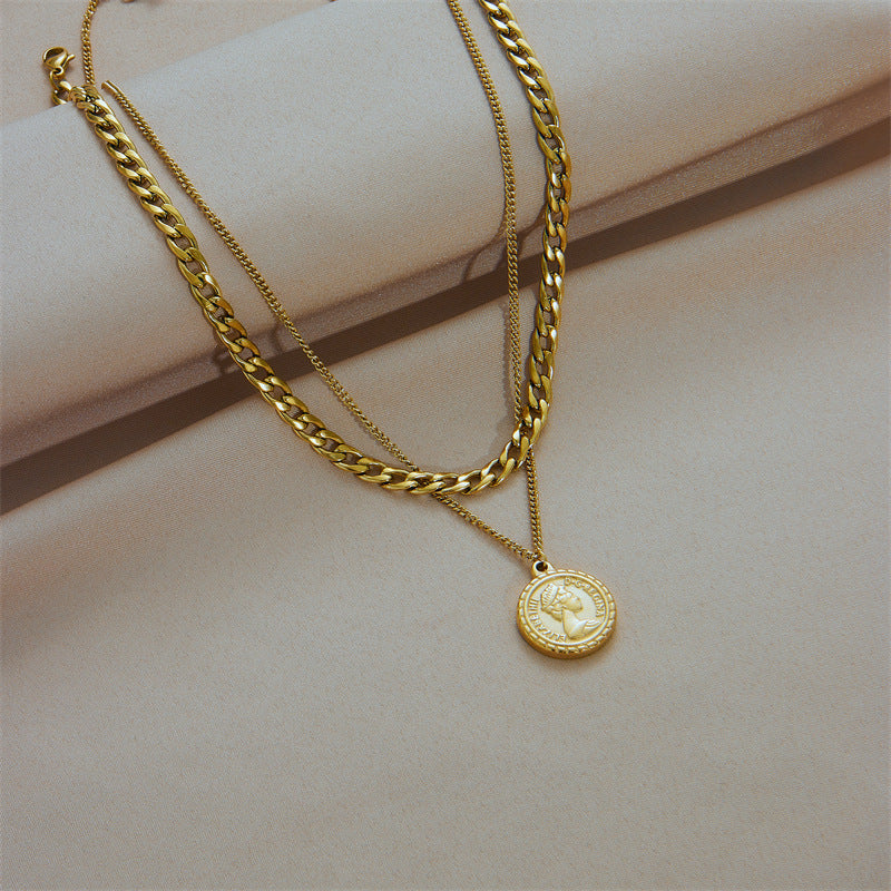 Double-Layer Queen Portrait Pendant Necklace | Boho Chic Soulmate Jewellery | same ANTHEM - Gold