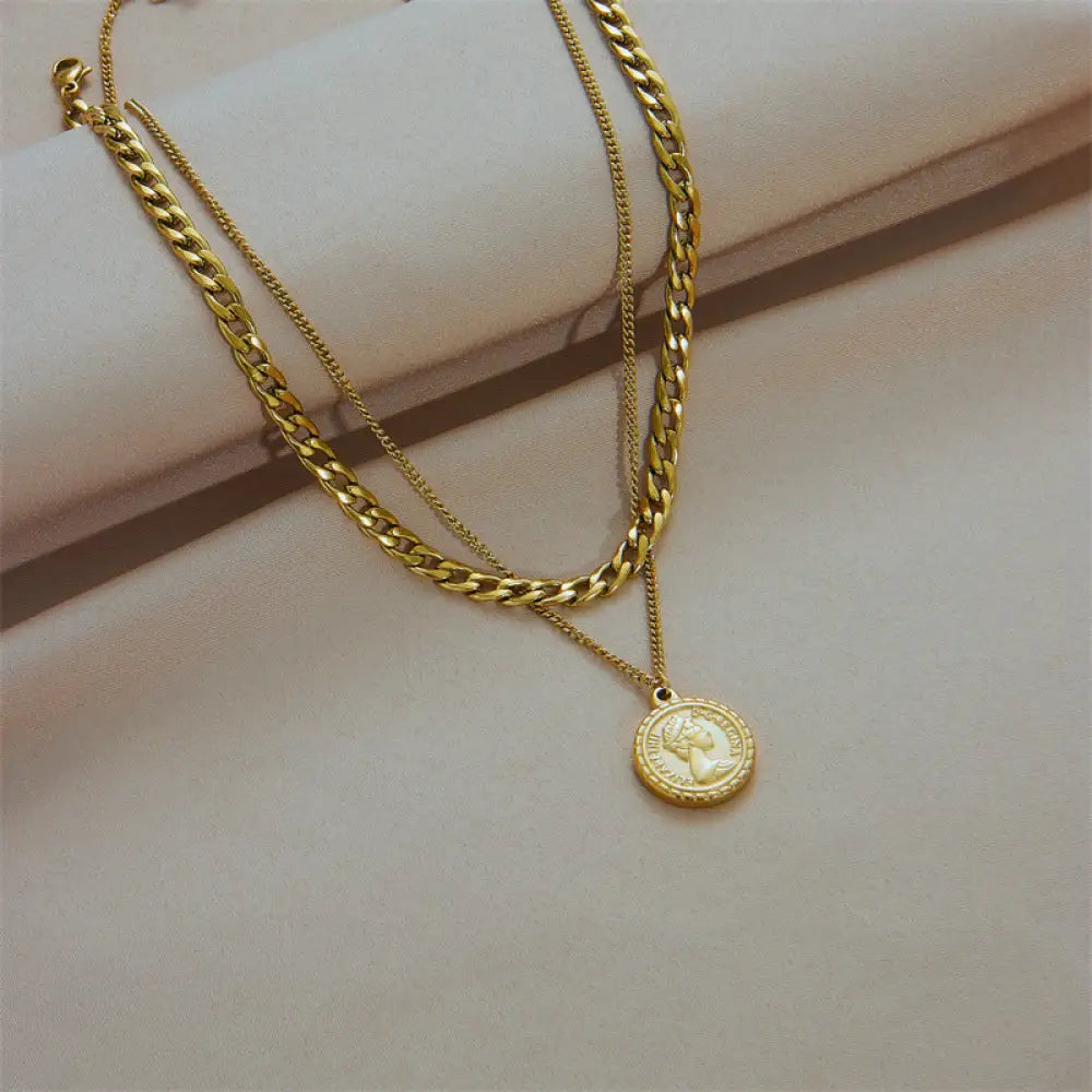 Double-Layer Queen Portrait Pendant Necklace | Boho Chic Soulmate Jewellery | same ANTHEM - Gold