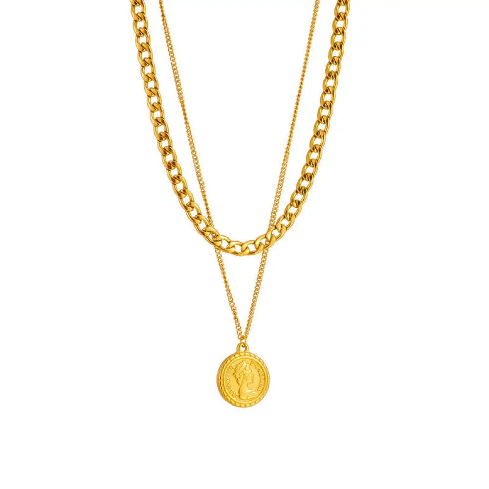 Double-Layer Queen Portrait Pendant Necklace | Boho Chic Soulmate Jewellery | same ANTHEM - Gold