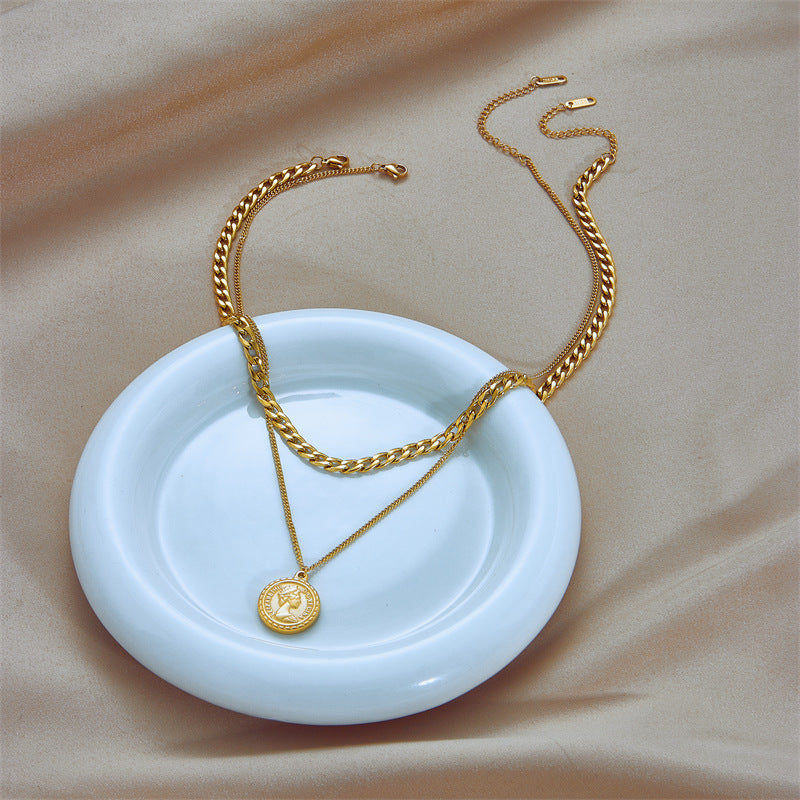 Double-Layer Queen Portrait Pendant Necklace | Boho Chic Soulmate Jewellery | same ANTHEM - Gold