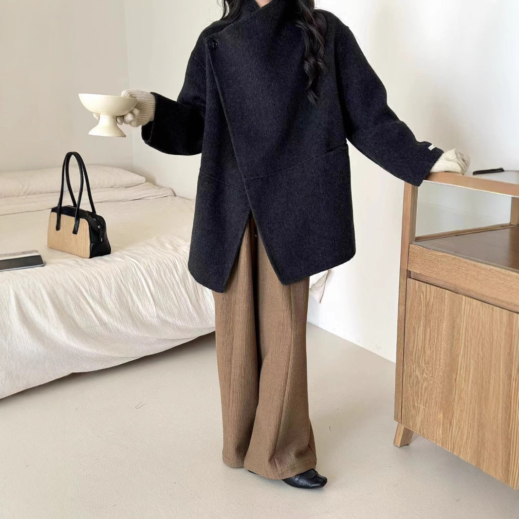 Double-sided Wool Overcoat – Large Lapel Drop-Shoulder Coat | same ANTHEM - Charcoal Black / M