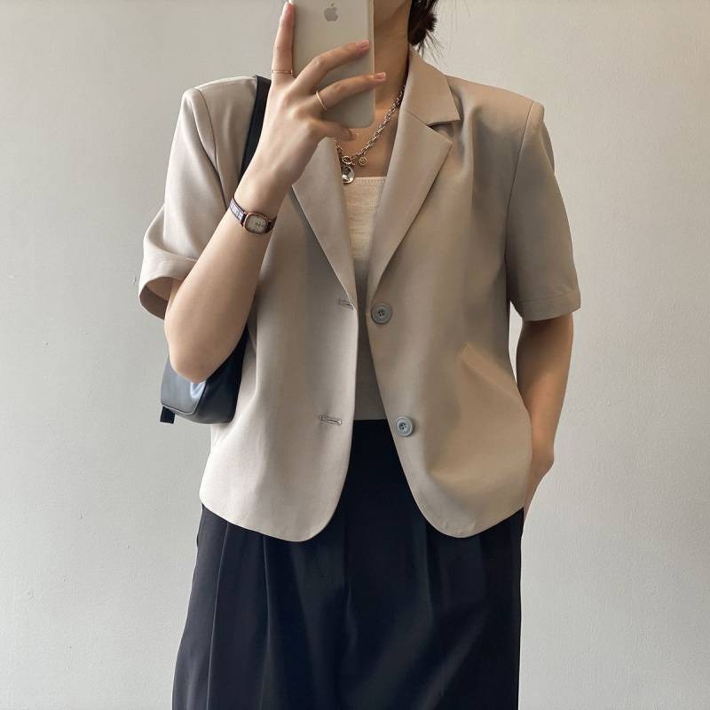 Draping Casual Suit Top – same ANTHEM. Streetwear for Soulmates - Milk tea color / S