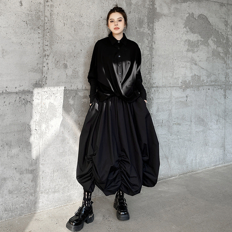 Drawn Loose High Waisted Fluffy Skirt | Japanese Style Casual Chic | same ANTHEM - black / one size