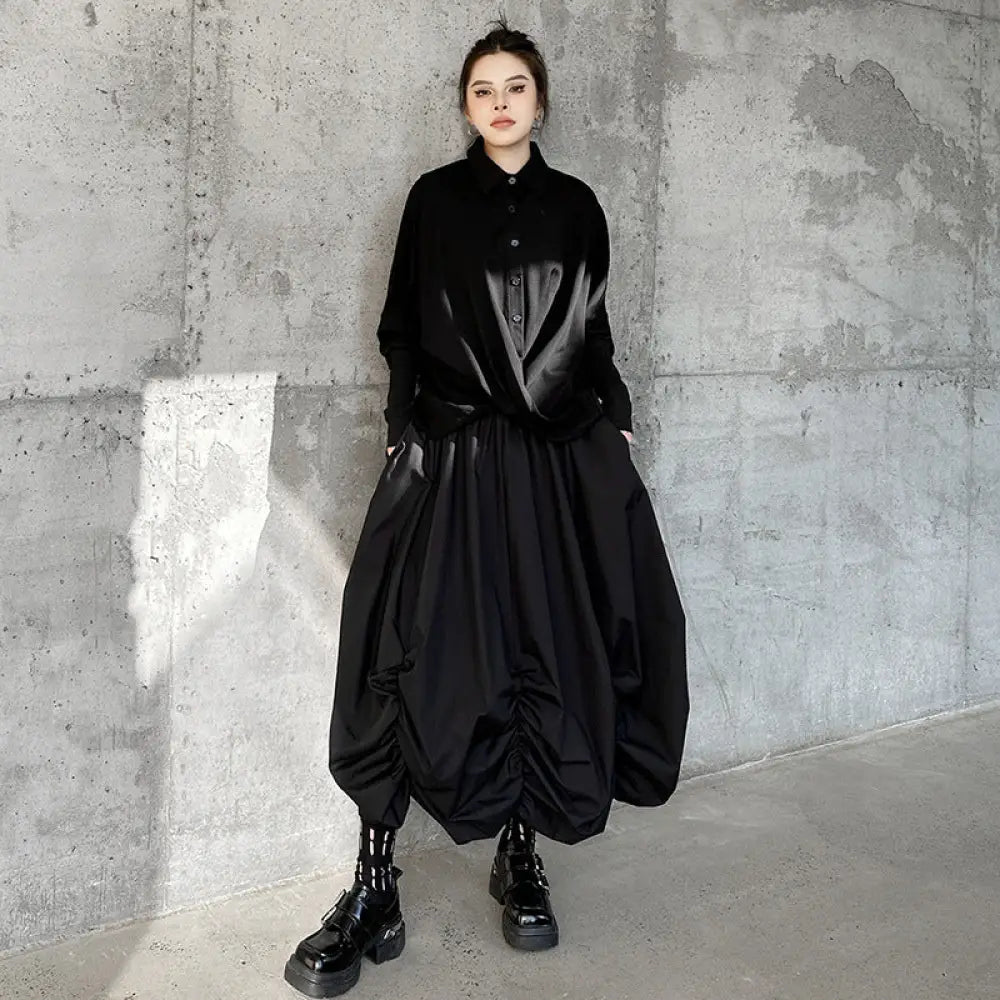 Drawn Loose High Waisted Fluffy Skirt | Japanese Style Casual Chic | same ANTHEM - black / one size