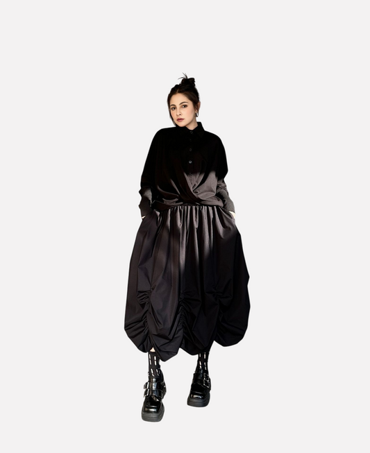 Drawn Loose High Waisted Fluffy Skirt | Japanese Style Casual Chic | same ANTHEM - black / one size