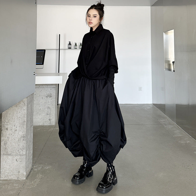 Drawn Loose High Waisted Fluffy Skirt | Japanese Style Casual Chic | same ANTHEM - black / one size