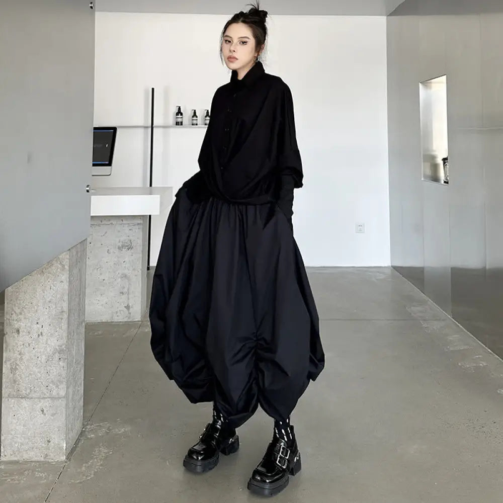 Drawn Loose High Waisted Fluffy Skirt | Japanese Style Casual Chic | same ANTHEM - black / one size