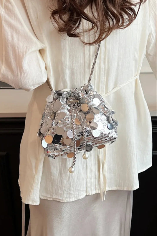 Drawstring Sequin Crossbody Bag – Soulmate Streetwear Accessory | same ANTHEM - Silver / One Size