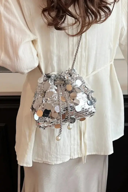 Drawstring Sequin Crossbody Bag – Soulmate Streetwear Accessory | same ANTHEM - Silver / One Size