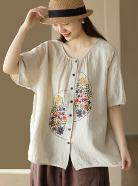 Dreamy Boho Linen Embroidered Top - Romantic French Chic Streetwear | same ANTHEM - Hemp color