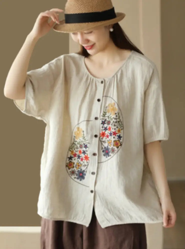 Dreamy Boho Linen Embroidered Top - Romantic French Chic Streetwear | same ANTHEM - Hemp color
