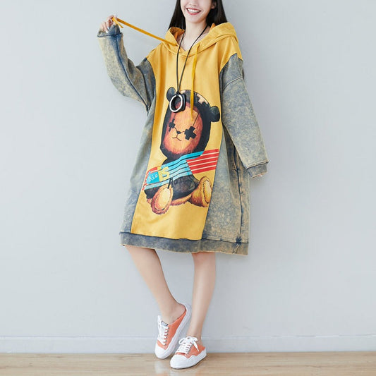 Dreamy Cartoon Contrast Hoodie Dress – Soulmate Streetwear | same ANTHEM - Yellow / One size fits all