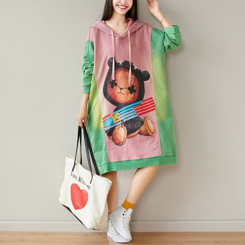 Dreamy Cartoon Contrast Hoodie Dress – Soulmate Streetwear | same ANTHEM - Pink / One size fits all