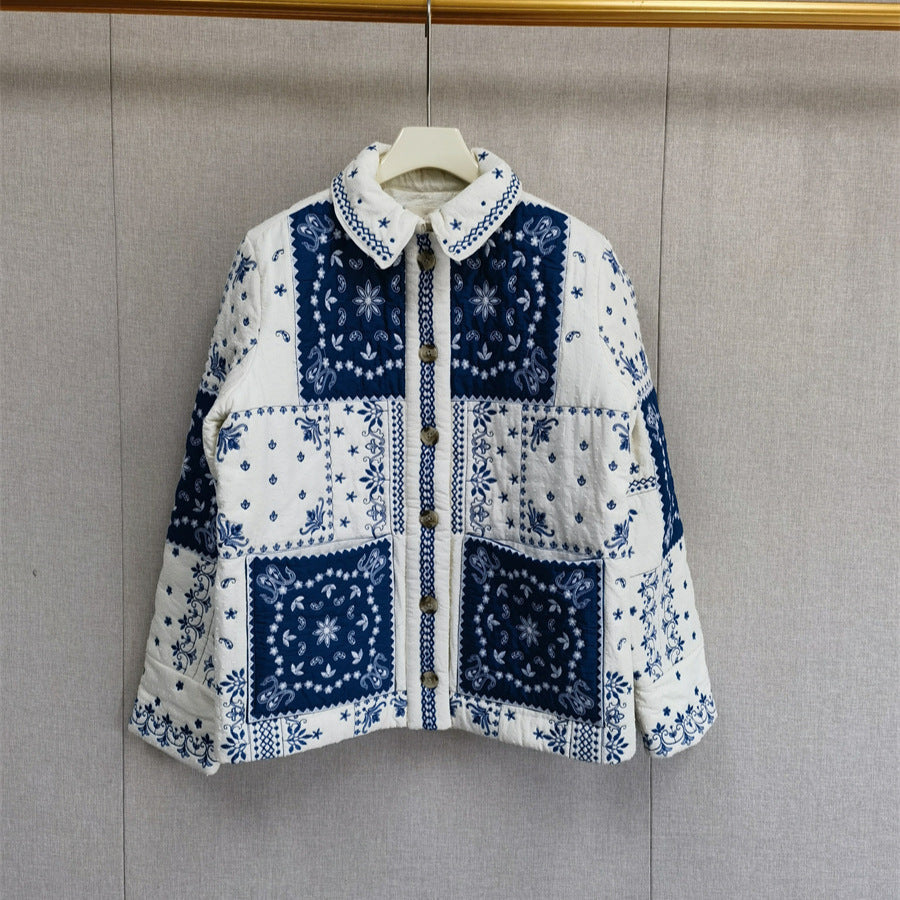Dreamy Classy Floral Jacket – same ANTHEM Outerwear for Lovers & Soulmates - Blue And White Embroidery / L