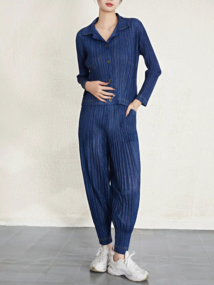 Dreamy Denim-Style Pleated Set for Women – Soulmate Streetwear | same ANTHEM