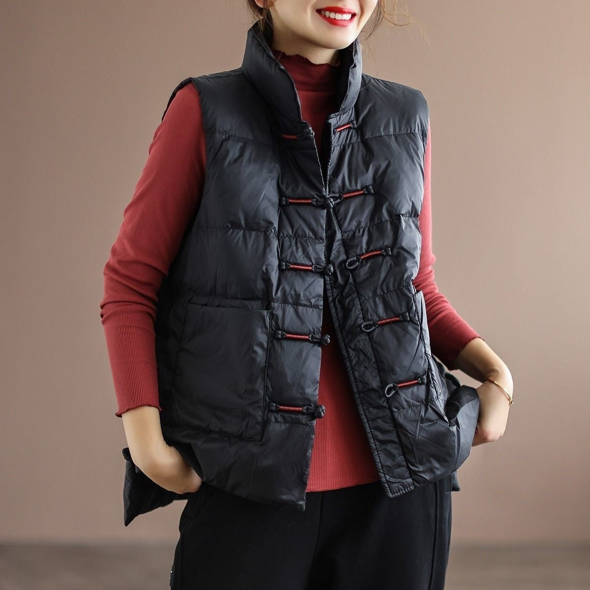 Dreamy Ethnic Down Vest – same ANTHEM Outerwear for Lovers & Soulmates - Black / L