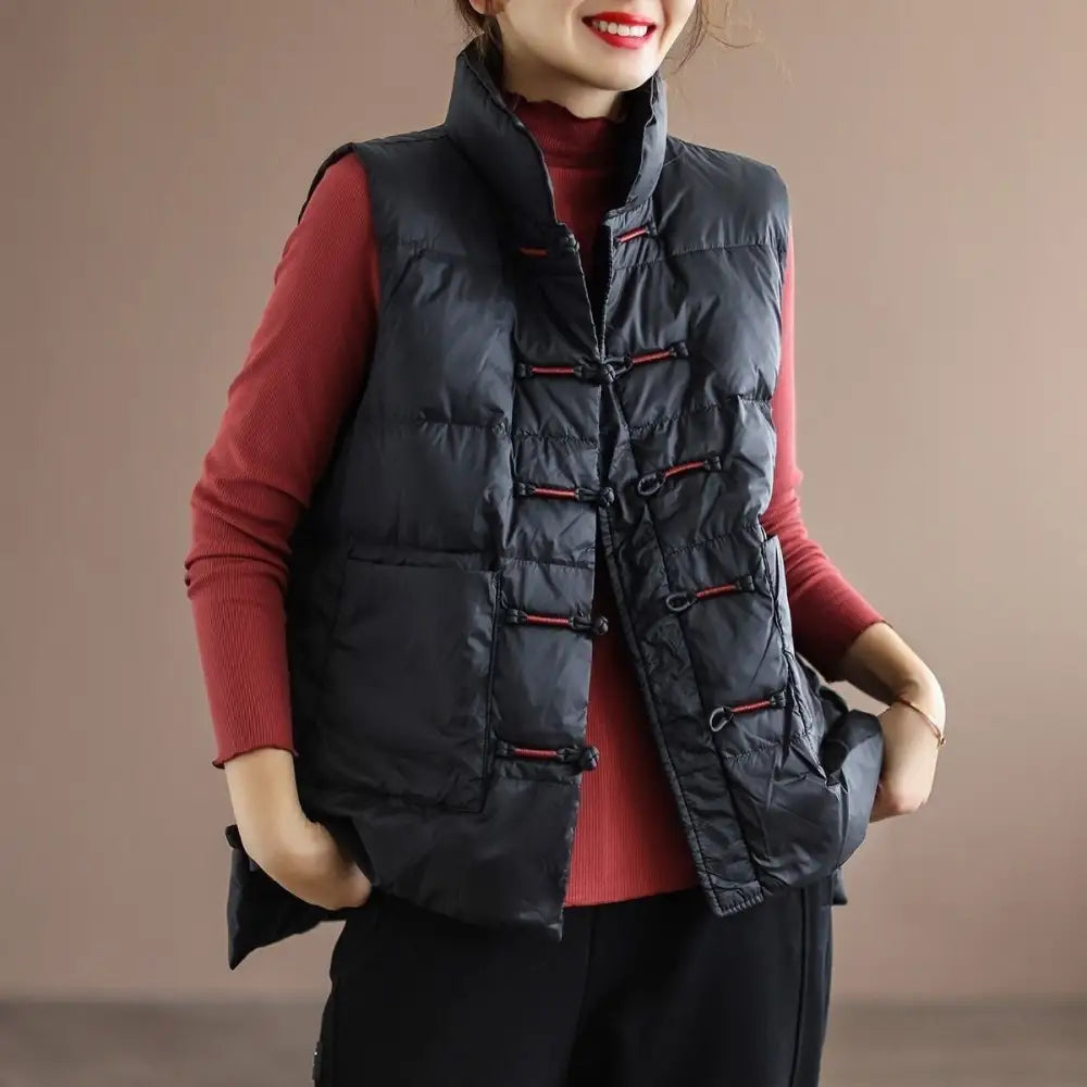 Dreamy Ethnic Down Vest – same ANTHEM Outerwear for Lovers & Soulmates - Black / L