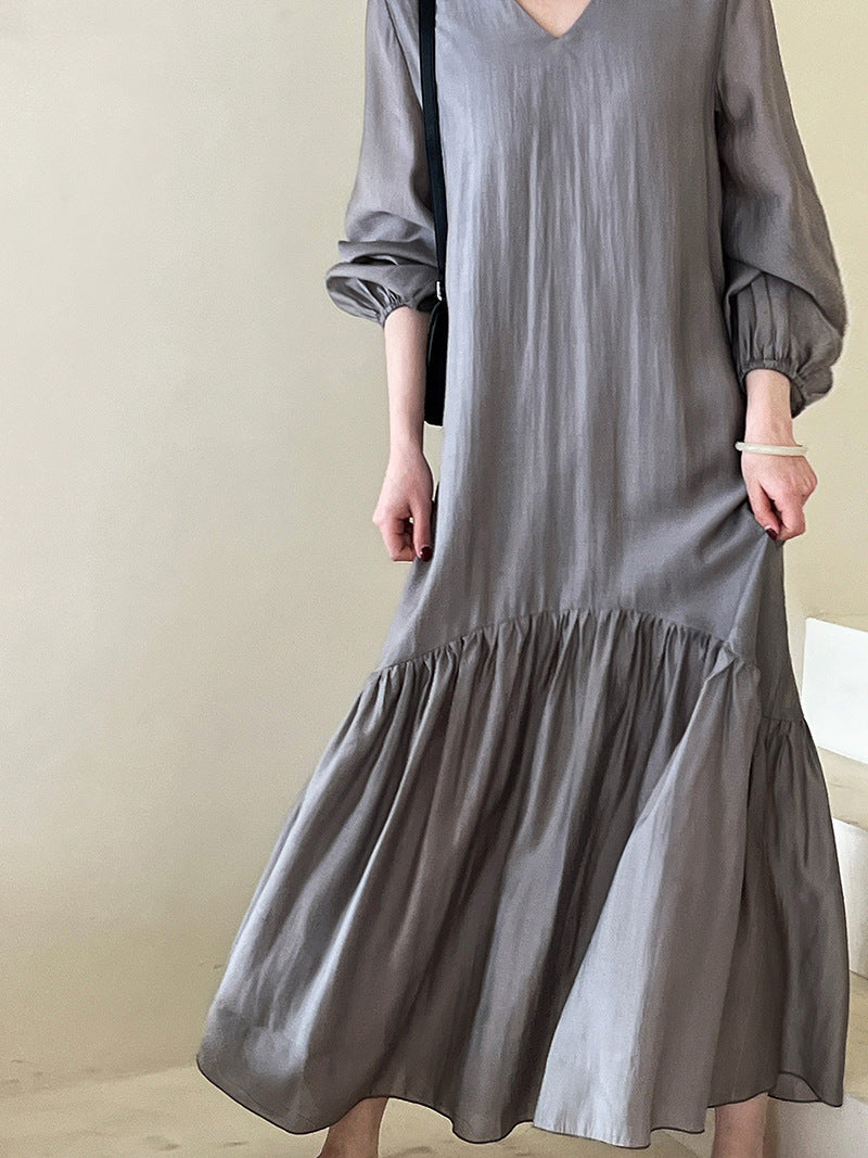 Dreamy Fish Tail Long Dress | Loose & Gentle | same ANTHEM - gray / S
