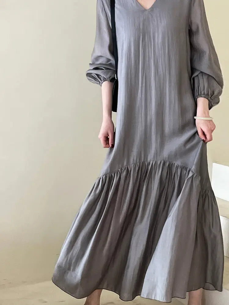 Dreamy Fish Tail Long Dress | Loose & Gentle | same ANTHEM - gray / S