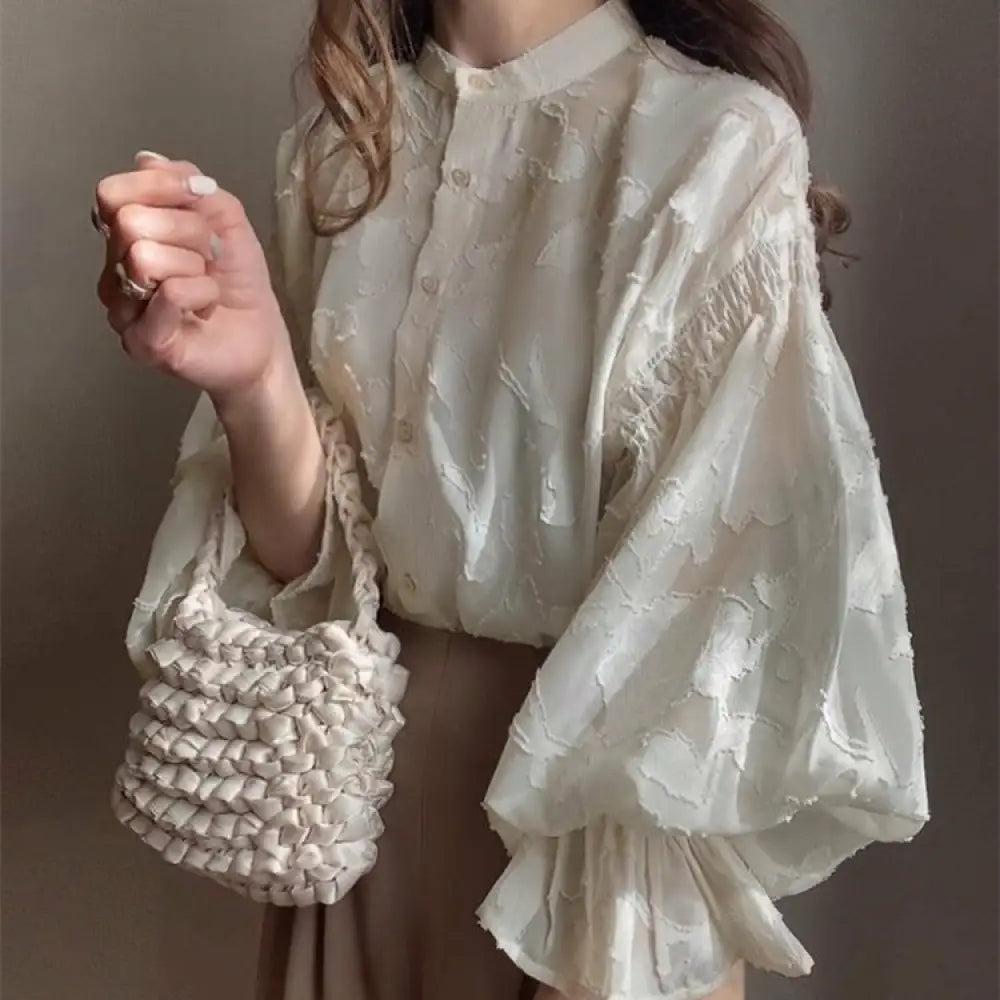 Dreamy Floral Jacquard Blouse – Romantic French Style | same ANTHEM - Apricot / L