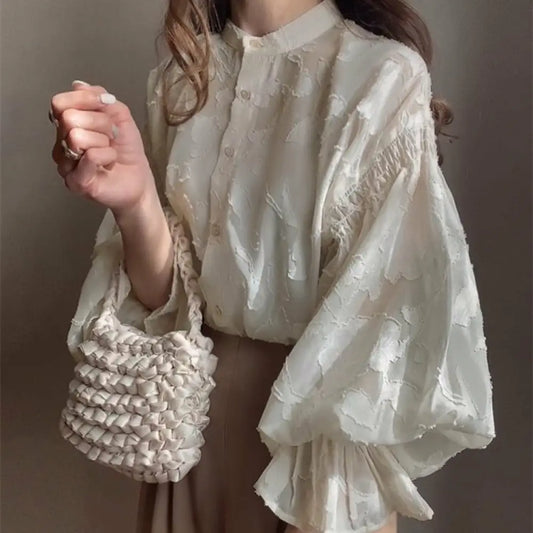 Dreamy Floral Jacquard Blouse – Romantic French Style | same ANTHEM - Apricot / L
