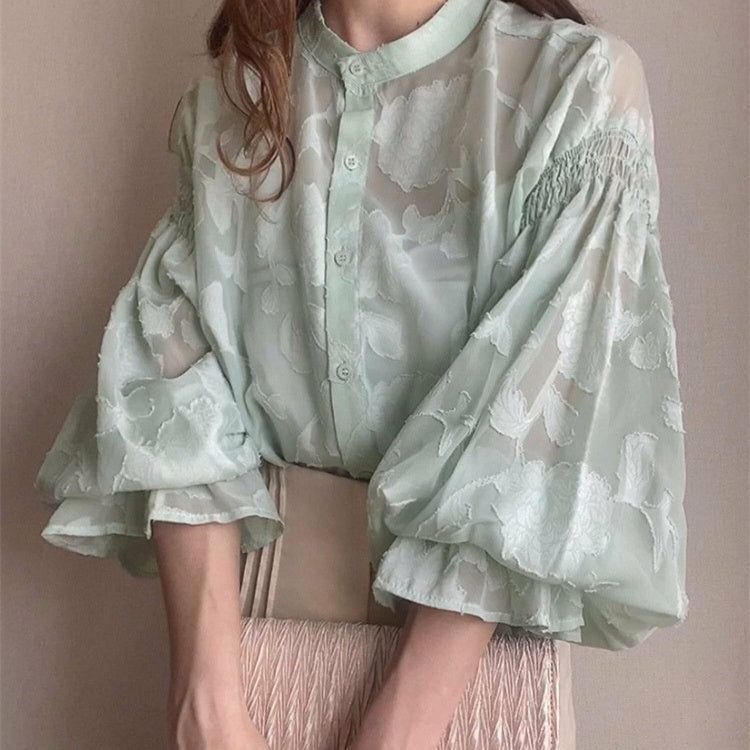 Dreamy Floral Jacquard Blouse – Romantic French Style | same ANTHEM - Light Green / L
