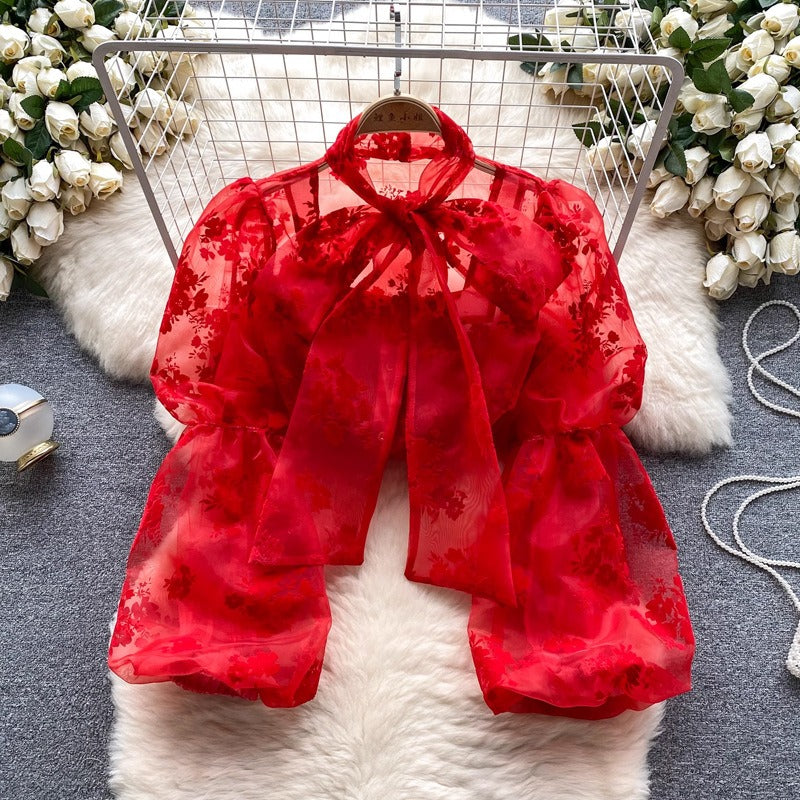 Dreamy French Court Top with Bow & Puff Sleeves – Romantic Style | same ANTHEM