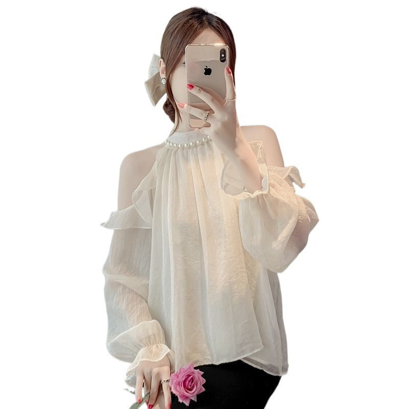 Dreamy French Pearl Chiffon Halterneck Top – same ANTHEM