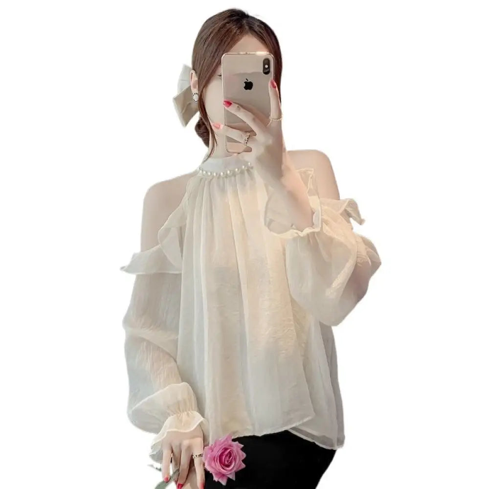 Dreamy French Pearl Chiffon Halterneck Top – same ANTHEM