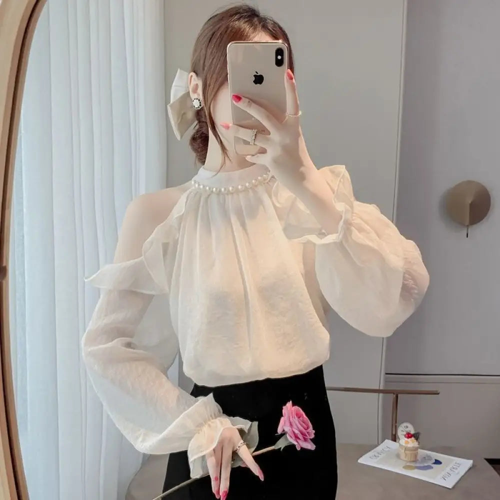 Dreamy French Pearl Chiffon Halterneck Top – same ANTHEM