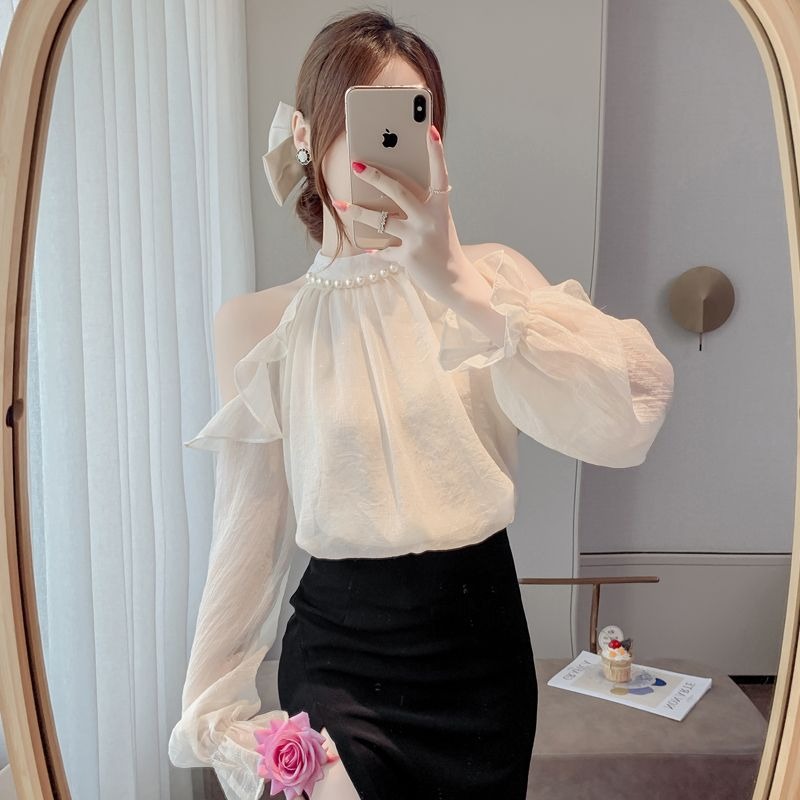 Dreamy French Pearl Chiffon Halterneck Top – same ANTHEM