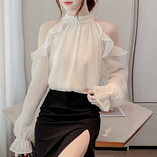 Dreamy French Pearl Chiffon Halterneck Top – same ANTHEM