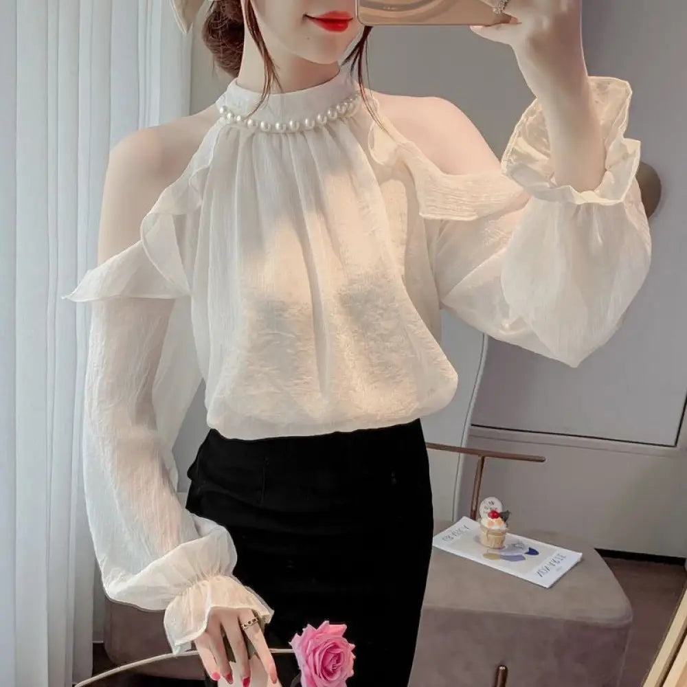 Dreamy French Pearl Chiffon Halterneck Top – same ANTHEM
