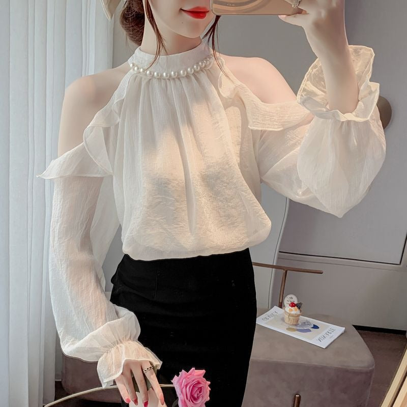 Dreamy French Pearl Chiffon Halterneck Top – same ANTHEM - Apricot / S