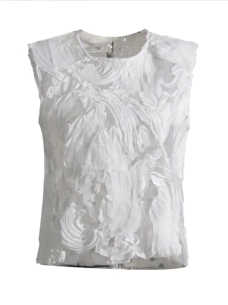 Dreamy French Sleeveless Vest Top - Romantic Chic Streetwear | same ANTHEM - White / ONE SIZE
