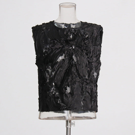 Dreamy French Sleeveless Vest Top - Romantic Chic Streetwear | same ANTHEM - Black / ONE SIZE