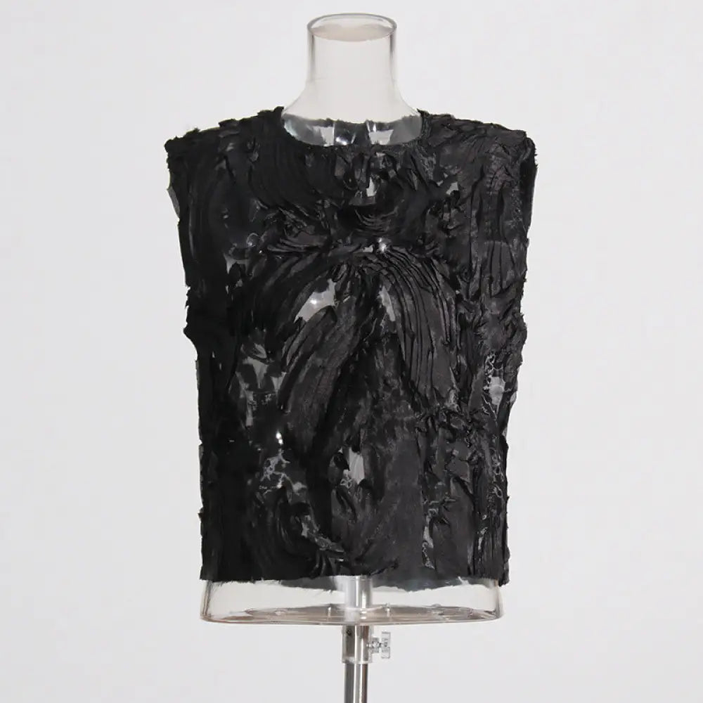 Dreamy French Sleeveless Vest Top - Romantic Chic Streetwear | same ANTHEM - Black / ONE SIZE