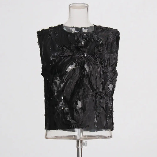 Dreamy French Sleeveless Vest Top - Romantic Chic Streetwear | same ANTHEM - Black / ONE SIZE