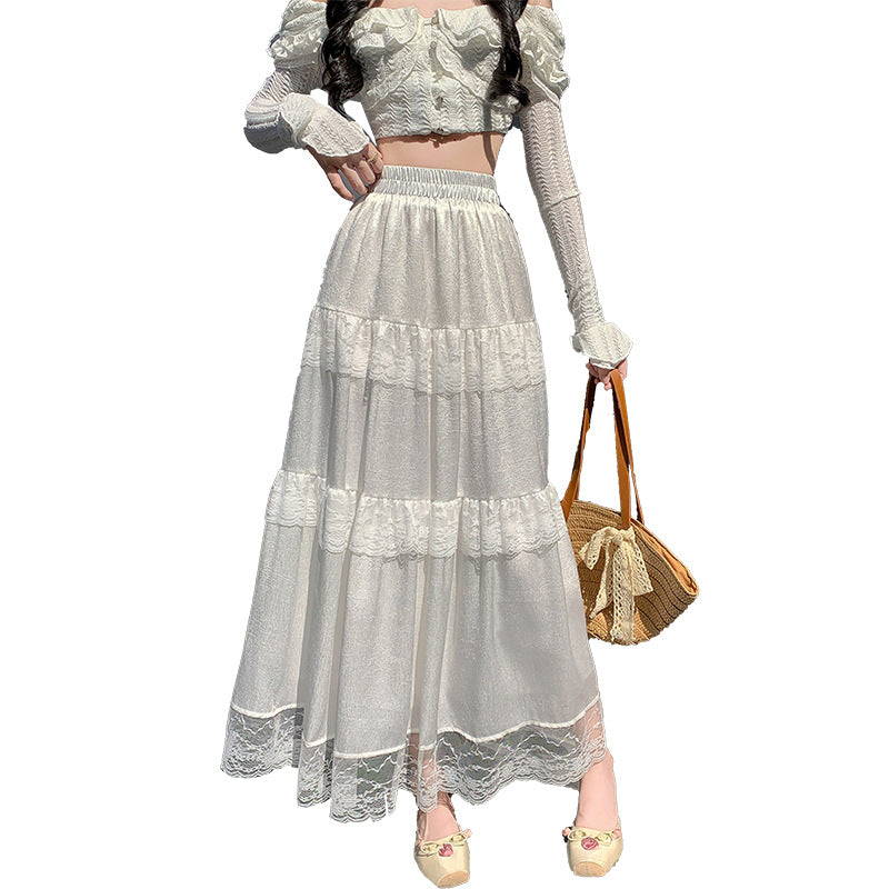 Dreamy French Style Soulmate Skirt – Gentle Ruffled Lace Tiered Elegance for Lovers & Friends - Skirt