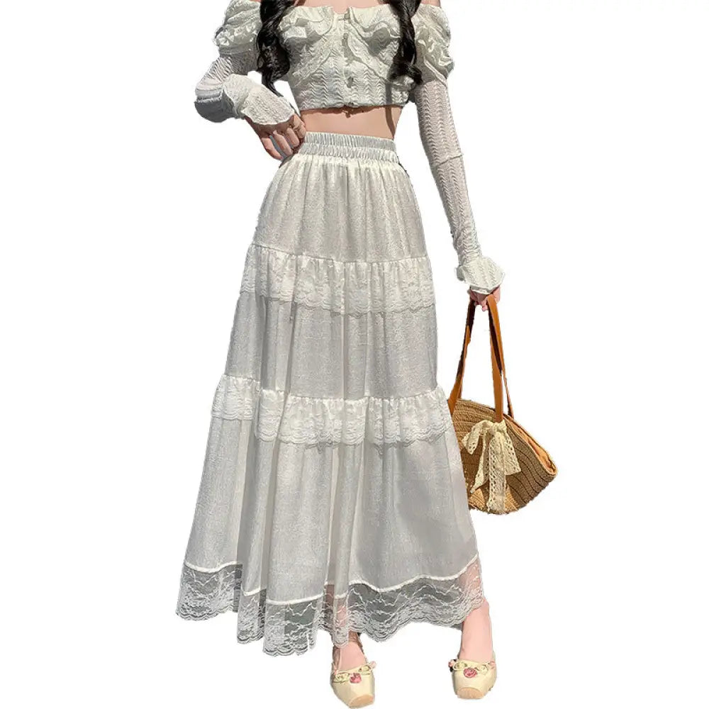 Dreamy French Style Soulmate Skirt – Gentle Ruffled Lace Tiered Elegance for Lovers & Friends - Skirt