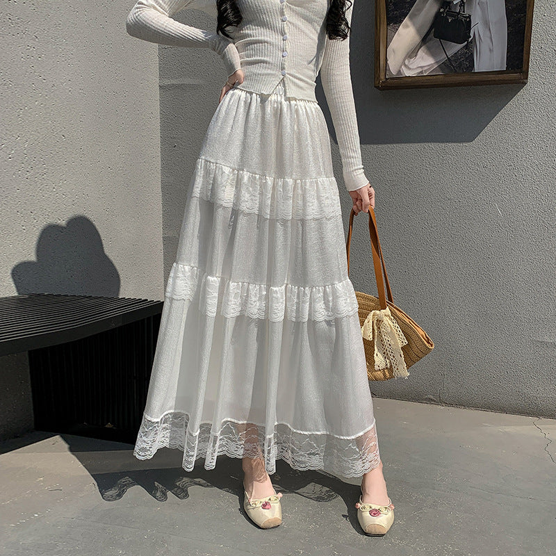 Dreamy French Style Soulmate Skirt – Gentle Ruffled Lace Tiered Elegance for Lovers & Friends - Skirt