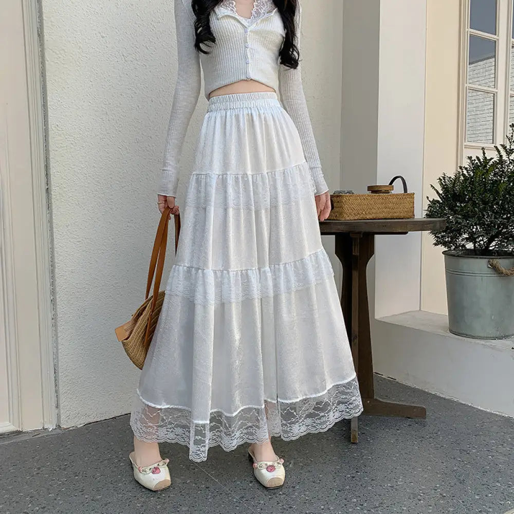 Dreamy French Style Soulmate Skirt – Gentle Ruffled Lace Tiered Elegance for Lovers & Friends - Skirt