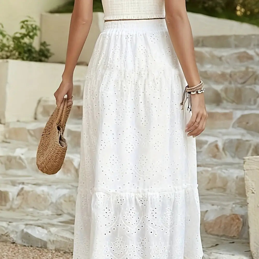 Dreamy French Style Soulmate Skirt – Hollow Flower Details & Elegant A-Line Swing for Lovers & Friends - Skirt