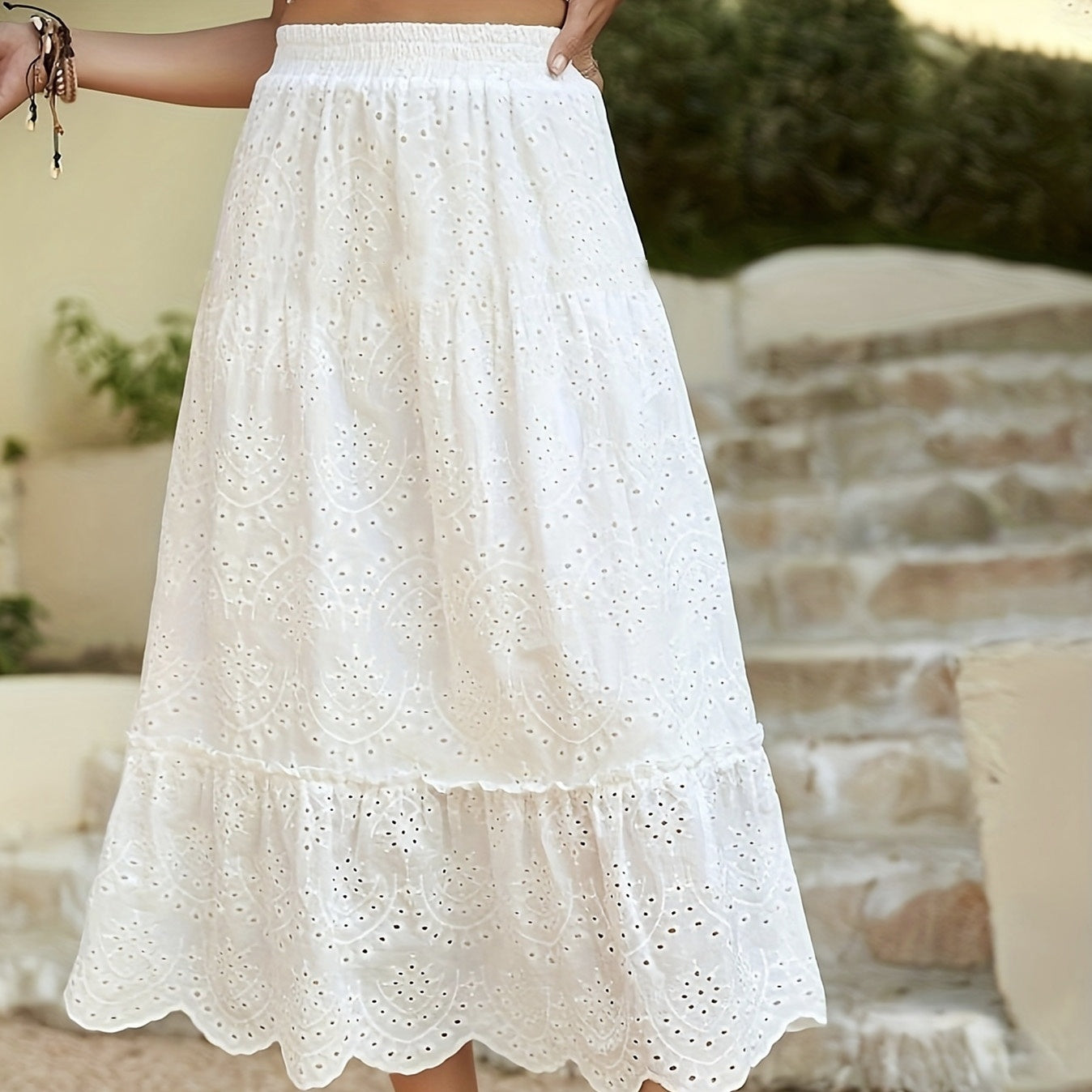 Dreamy French Style Soulmate Skirt – Hollow Flower Details & Elegant A-Line Swing for Lovers & Friends - Skirt