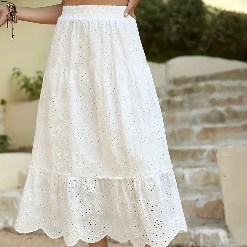 Dreamy French Style Soulmate Skirt – Hollow Flower Details & Elegant A-Line Swing for Lovers & Friends - Skirt
