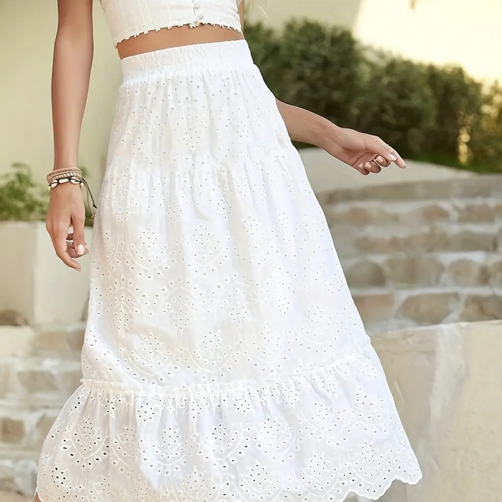 Dreamy French Style Soulmate Skirt – Hollow Flower Details & Elegant A-Line Swing for Lovers & Friends - Skirt