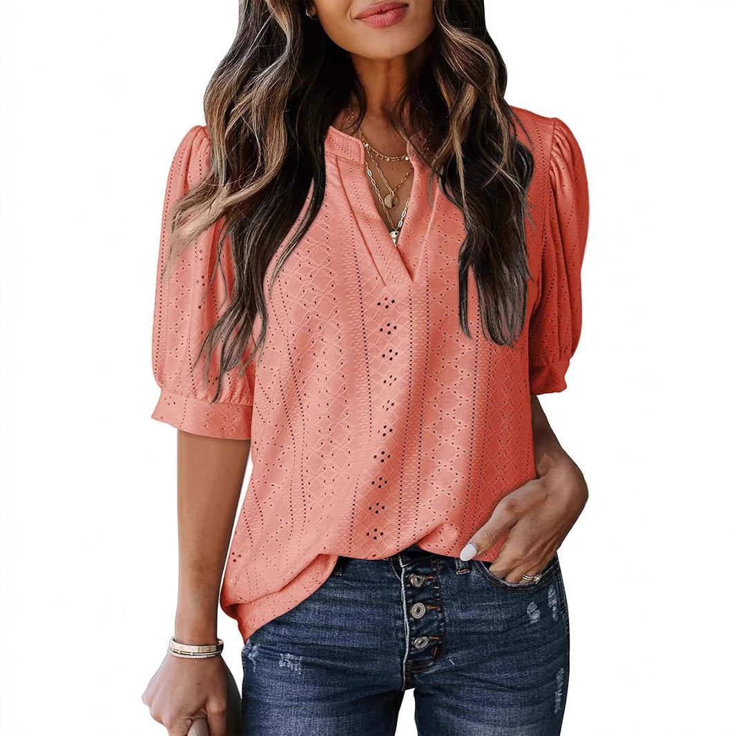 Dreamy French V-Neck Blouse – same ANTHEM Romantic & Nostalgic Fashion - Pink / L